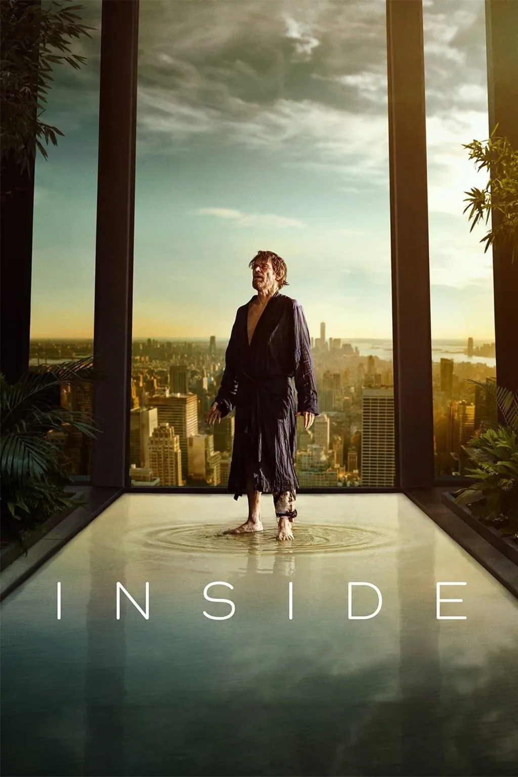 In The Movie, Inside, A high-end art thief becomes trapped inside a luxury, high-tech penthouse in New York's Times Square after his heist doesn't go as planned. Locked inside with nothing but priceless works of art, he must use all his cunning and invention to survive.